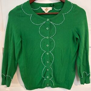 Chic Green Cardigan with Beaded Accents (Anthropologie)